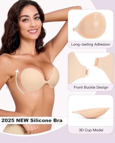MITALOO Seamless Adhesive Bra Sticky Strapless Invisible Push up Bras Silicone Backless Nipple Cover for Women2