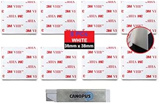 CANOPUS Double Sided Sticky Pads Heavy Duty White, 8 PCs (38mm x 38mm), Thickness (1.1mm) Waterproof Adhesive Pads, Mounting Pads, Number Plate Pads, Ideal for Indoor and Outdoor use