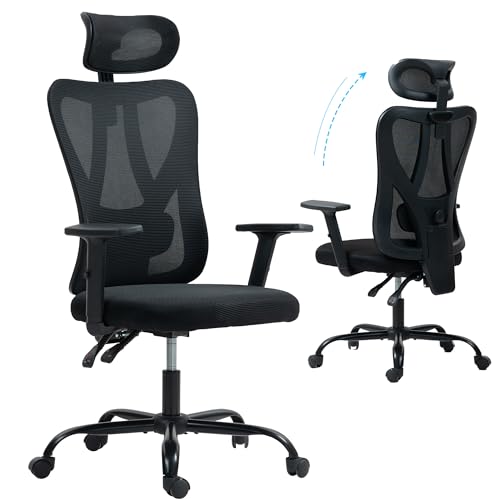 Image of ECOTOUGE Ergonomic High Back Office Chair, Floor Chair with Back Support, Big and Tall Office Chair with Adjustable Headrest, Gaming Chair Mesh Home Office /Study Chair, Black