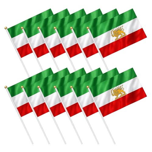 Iran Flag Lion 12 Pack Iranian Flag with Lion and Sun 21x14 cm Handheld Iran Flag for Cultural Events Sports Games Home Decorations Educational Displays and Gift Giving