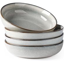 GBHOME 8.75 Large Ceramic Pasta Bowls, 38oz Stoneware Pasta Serving Bowls Set of 4 for Kitchen, Wide Bowls for Fruit,Pasta,Salad,Oatmeal,Meal, Microwave Safe, Reactive Glaze-Green Wheat