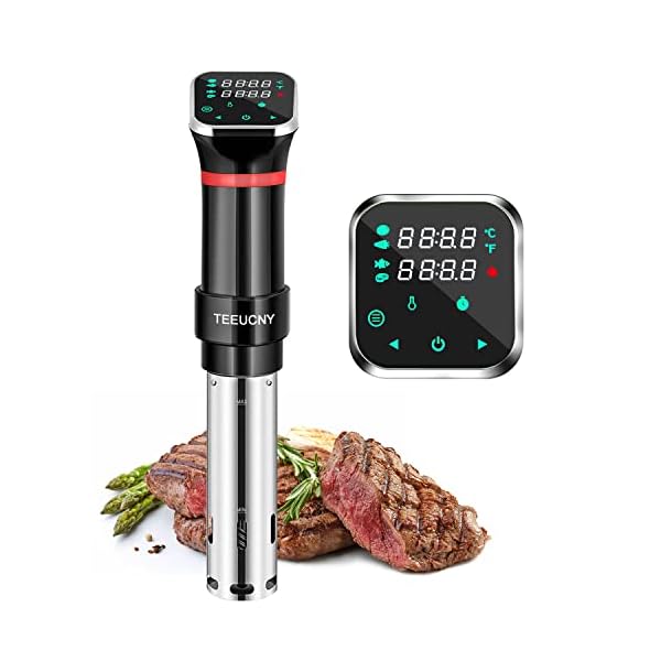 TEEUCNY Sous-vide, 1100 W, sous-vide stick, precisie-kookpan, onderdompeling, nauwkeurige temperatuurinstelling, digitale timer, ultra stil, lcd-touchscreen, roestvrij staal, sous-vide koker