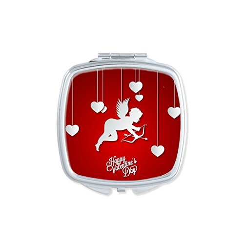 Miroir de poche carré Saint Valentin avec motif flèche et coeurs rouge et blanc