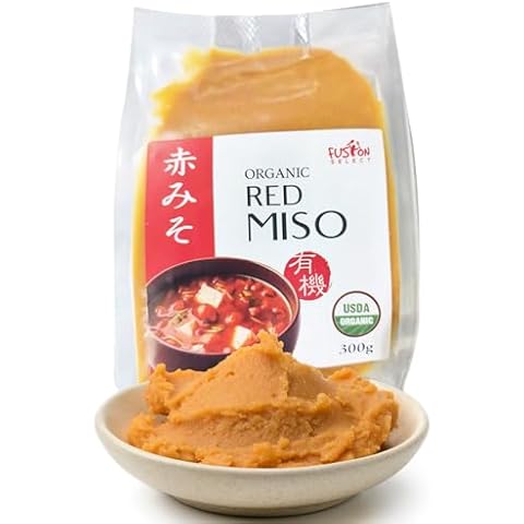 Fusion Select Organic Red Miso Paste - Made of Fermented Soy Bean & Rice - Savory Japanese Seasoning For Cooking Soup Base, Broth, Stew, Salad Dressing, Sauce, Marinade, Ramen - 15 Servings, 300g Cover
