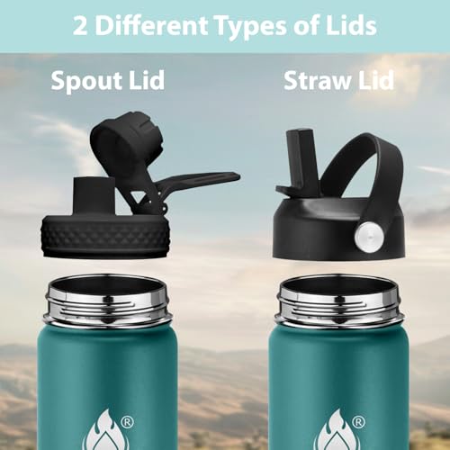 Image of SENDESTAR Insulated Water Bottle 24 OZ, Wide Mouth 24 oz Water Bottle with Straw Lid, Spout Lid, Double Wall Vacuum Stainless Steel Leak Proof, Keeps Liquids Hot or Cold (Green & Blue)