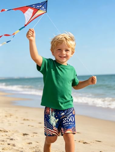 Image of Ithalt Boys 4th of July Swim Trunks 250 Anniversary USA Swimsuits American Flag Beach Swimsuit Toddler Swim Shorts