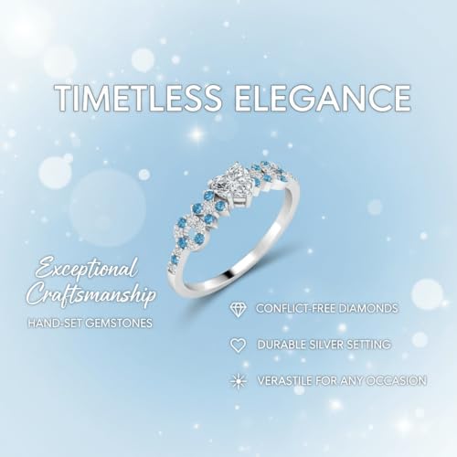 Image of Choose Your Gemstone Beautiful XO Design Diamond CZ Ring 925 Sterling Silver Heart Shape Side Stone Engagement Rings Lightweight Office Wear Everyday Gift Jewelry US Size 4 to 12
