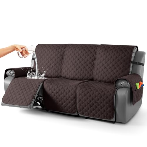 Image of TAOCOCO 100% Waterproof Recliner Covers, Recliner Sofa Covers with Leg Straps, Reversible Recliner Couch Cover for Reclining Chair, Washable Couch Protector for Pets Kids(3 Seater, Chocolate)