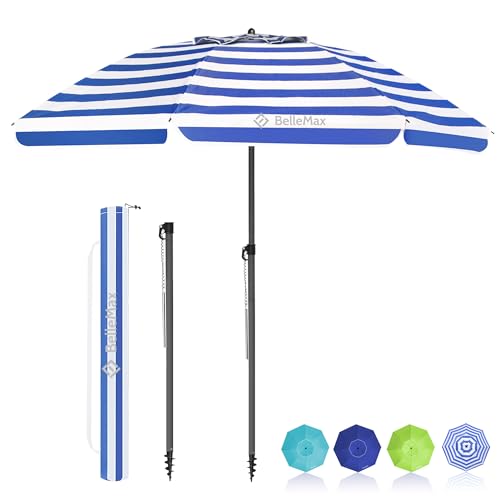 BelleMax Parasol de Plage Exterieur, avec ancre de sable 12 cm & Sac de Parasol, Inclinable sur...