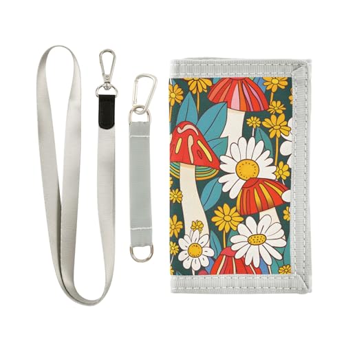 ALAZA Kids Wallets for Boys Girls Toddler Trifold Wallet Children Small Flowers Mushrooms Rainbows with Zipper Coin Pocket