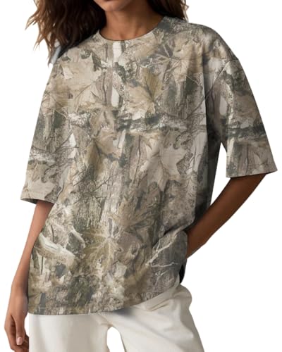 Y2k Camo Oversized Short Sleeve Crew Neck Baggy Shirts Maple Leaf Printed Tshirts Shirts for Women Men4