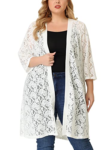 Image of Agnes Orinda Plus Size Cardigans for Women Lace Cardigan Lightweight Crochet 3 /4 Sleeve Cover Up Jacket