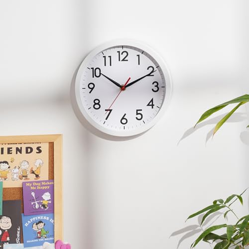 Image of AKCISOT Wall Clock, Modern Small Wall Clocks Battery Operated 8 Inch, Silent Non-Ticking Analog Classic for Office, Home, Bathroom, Kitchen, Bedroom, School(White)