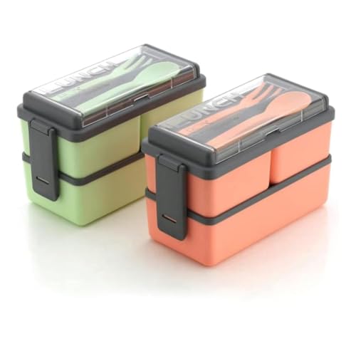 Image of 3 Compartment Lunch Box for Kids & Adults, Double-Decker Lunch Box for Office-School use,Leak Proof & Removable School,Garden,Travel Lunch Boxes (1400ml)(Color May Vary)