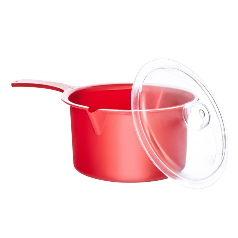 Polly Carbonate Non-Staining Microwave Sauce Pan and Lid, Red Small Pan with Lid Dish Washer Safe Stain Resistance