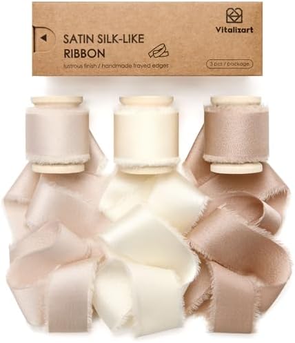 Vitalizart Silk Satin Ribbon 1 Inch x 15 Yard Wooden Spool Champa...