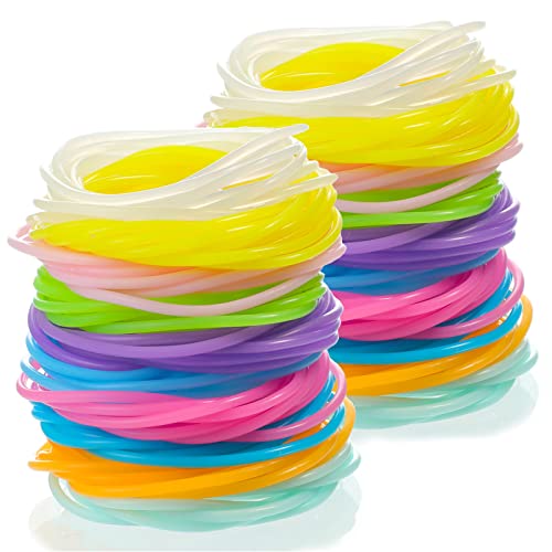 Sumind 200 Pcs Jelly Bracelets 80s Glow Silicone Jelly Bracelets Women Hair Ties Retro Neon Rainbow Silicone Wristband Halloween Christmas Disco Party for Adults
