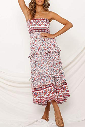 Image of ZESICA Women's Summer Boho Strapless Maxi Dress 2026 Casual Off Shoulder Smocked Flowy A Line Beach Holiday Long Dresses