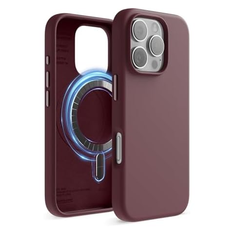 elago Magnetic Silicone Case Compatible with iPhone 16 Pro Case 6.3 Inch Compatible with All MagSafe Accessories - Built-in Magnets, Soft Grip Silicone, Shockproof [Burgundy] Cover