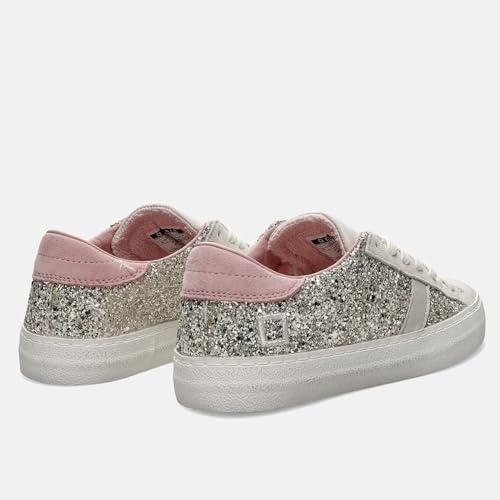 Baskets Hill Low D.A.T.E. paillettes Platine et détails cuir rose