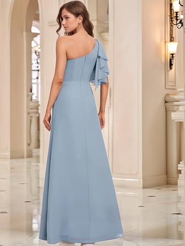 Bekvamlighet Chiffon Ruffles Bridesmaid Dresses for Wedding One Shoulder Formal Prom Party Evening Gown with Slit3
