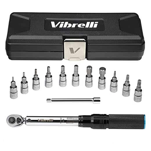 Vibrelli Bike Torque Wrench Set - 1/4 Inch Drive - 2 to 20nm, 0.1 Nm Micro - Essential MTB & Bicycle Torque Wrench Tools. Hex/Allen 2-10, Torx 10-30, 100mm Extension Socket, Storage Case