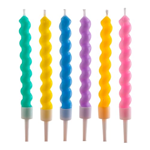 dekora - Paquete de 6 Velas Altas de Cumpleaños Twisted de 10cm | Colores Pastel: Rosa, Malva, Naranja, Azul, Amarillo y Verde | Ideal para Fiestas Memorables