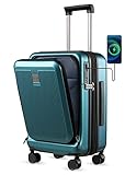 LUGGEX Carry on Luggage with Pocket Compartment - PC Hard Shell Suitcase with Charger Built-in USB P