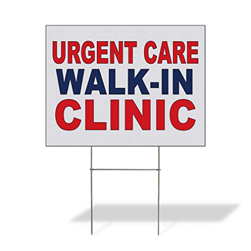 Fastasticdeals Weatherproof Yard Sign Urgent Care Walk-in Clinic Red Blue Lawn Garden 24x18 Inches 1 Side Print