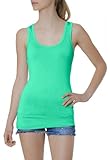 95% Baumwolle, 5% Elasthan Caspar Damen klassisch Elegantes Basic Top/Longtop/Tanktop unifarben Stretch - viele Farben - SRT006, Farbe:Mint