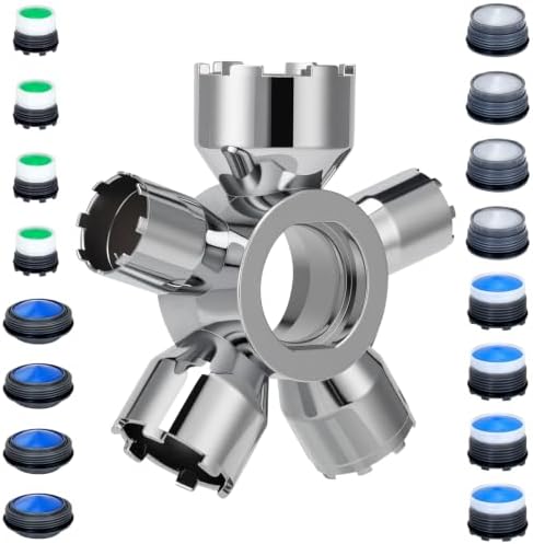 Upgraded Metal 10-in-1 Faucet Aerator Tool Kit,Includes 16 Pack R...