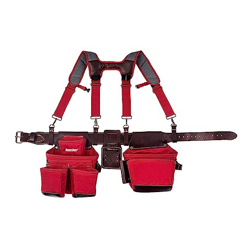 Bucket Boss Leather Hyrbid Tool Belt With Suspenders In Red, 55505-Rd #TOP15