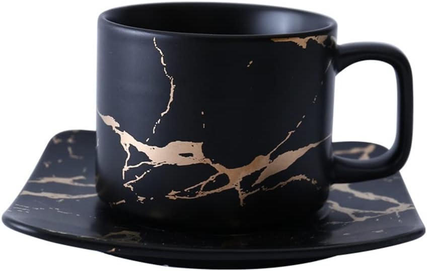 Marbling Matte Gold Products Series Japanese Black And White Cup And Saucer Case Tea Glass Coffee(C)