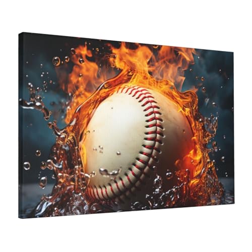 Impression sur toile de baseball eau et feu HD déco salon 40x60 cm
