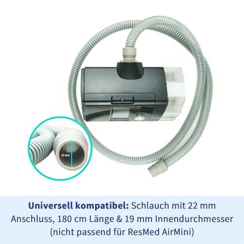 oxyhero CPAP-Schlauch 19 mm – 180 cm Länge, 19 mm Innendurchmesser, 22 mm Gummi-Muffe – Für alle CPAP-Masken geeignet – Kompatibel mit allen Standard-CPAP-Geräten