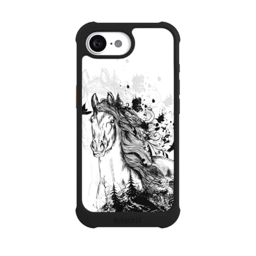 Coque iPhone 16e antichoc MagSafe noire dessin équestre