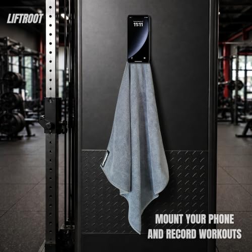 Image of Magnetic Gym Towel with Phone Mount - Microfiber Workout Towel with Strong Magnetic Holder, Attaches to Gym Equipment, Hands-Free Workout Recording, Sweat Absorbent for Men & Women