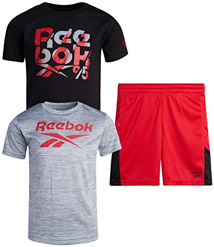 Reebok Baby Boys' Shorts Set  3 Piece Short Sleeve T-Shirt and Shorts Playwear Set (Infant/Toddler), Size 3 Toddler, Black/Grey/Red