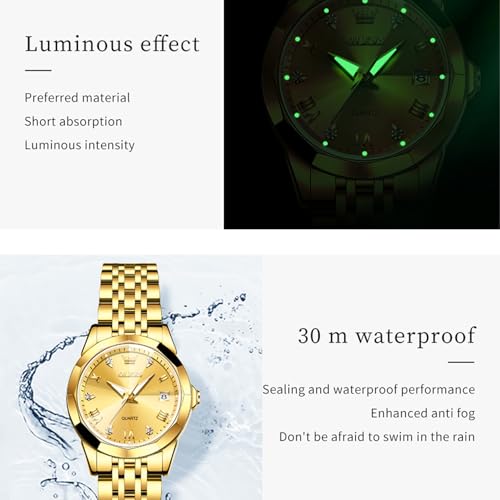 Image of OLEVS Womens Wrist Watches Ladies Female Leather Band Brown Fashion Gold Waterproof Casual Stainless Steel Quartz Gift