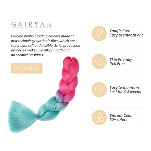 Gairyan Jumbo Braiding Hair Extensions 1pcs Ombre Jumbo Braids Hair Extensions for Braiding Synthetic Hair 1 Pack 24 inches 100g Box Braids Crochet Twist (Rose Red-Lake Blue) - Image 3