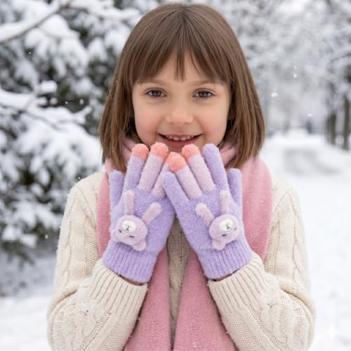 Image of Kids Winter Woolen Hand Gloves for Girls (Age 8-12 Years) | Soft Warm Knitted Gloves | Cute Teddy Bear Design | Cold Weather Gloves | Pack of 2 Pairs