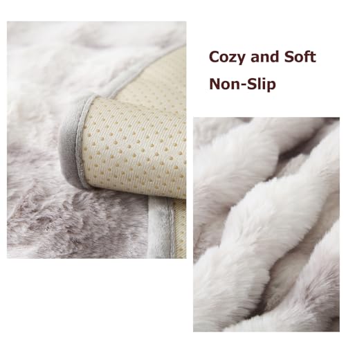 MERRYLIFE Tie Dye Thick Plush Faux Rabbit Fur Sofa Slipcovers 1-Piece Non-Slip Warm Soft Cozy Couch Covers Pillow Covers Furniture Protector(Tie Dye Grey, Sofa Cushion 90 * 180cm)