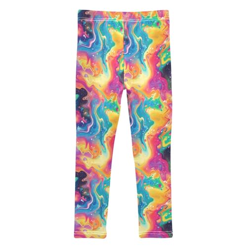 Girls Leggings Soft Toddler Ankle Length Bottoms Neon Fluid Swirl Kids Dance Yoga Pants 4-10 Years2
