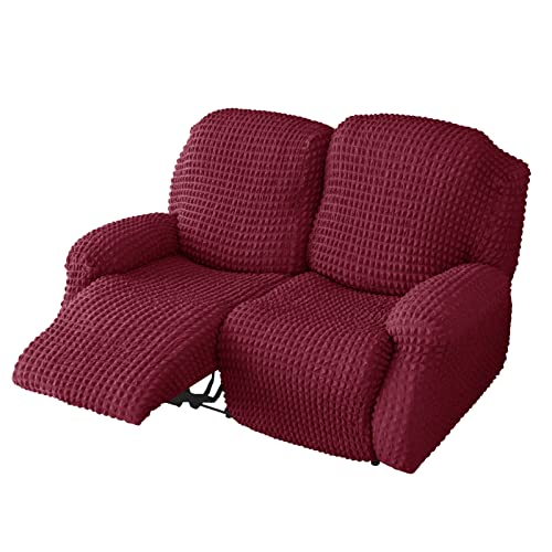 Fundas de sofá elásticas de 2 plazas, fundas de sofá de 2 plazas, protectores para muebles con parte inferior elástica, color burdeos de 2 plazas