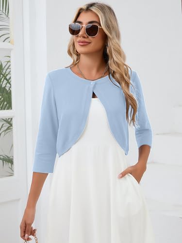 Image of Heymoments Women's 3 /4 Sleeve Casual Shrugs Lightweight Open Front Cropped Cardigan for Dresses