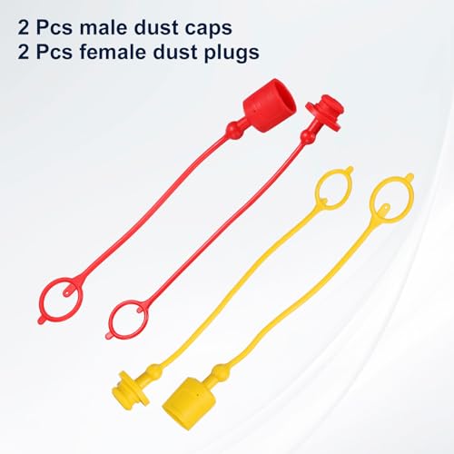 Image of HARFINGTON 2Sets 1 /2 Hydraulic Hose Dust Cap and Plug Kit, ISO-A Male Dust Cap & Female Plug Cover Quick Disconnects Air Coupler Cover Port Plug Fittings with Retention Ring, Red /Yellow