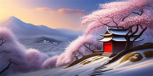 Kit Broderie 5D Diamond Painting Neige de cerisier 50x100cm T-5133