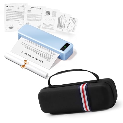 Image of TATTMUSE Bluetooth Portable Thermal Printer Blue & Printer Carrying Case Black