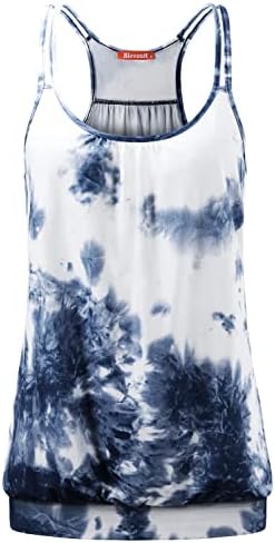 NEWMEEN Blevonh Tie Dye Tank Top Women,Spaghetti Strap Fitness Yoga Camisoles Ladies Relaxed Fit Quick Dry Workout Exercise Sleeveless Shirts Active Wear XL