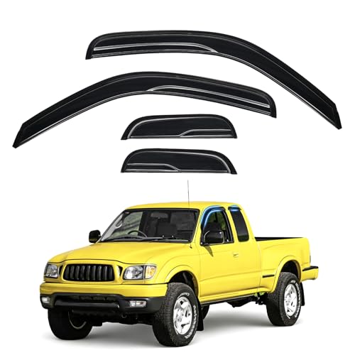 Image of Tacoma Rain Guards - Window Visors for 1995-2004 Toyota Tacoma Access /Extended Cab, Out-Channel Side Window Rain Guards for Tacoma Accessories, 4PCS, Black, Car Accessories